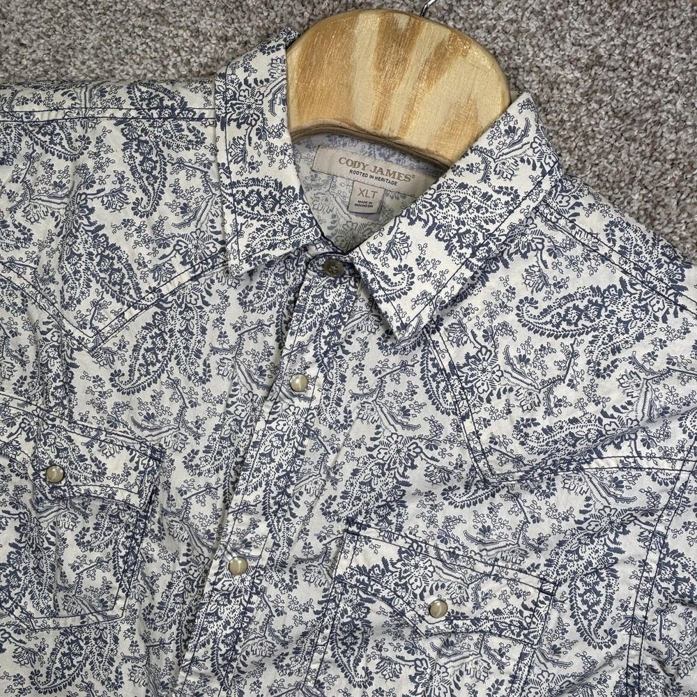 Cody James Shirt Mens Big XLT Blue Paisley Long Sleeve Pearl Snap Western Casual